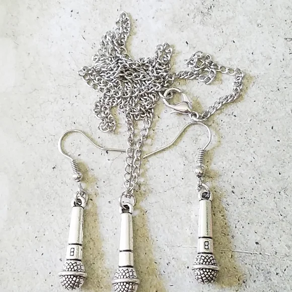 Microphone necklace and earring set - Picture 3 of 3